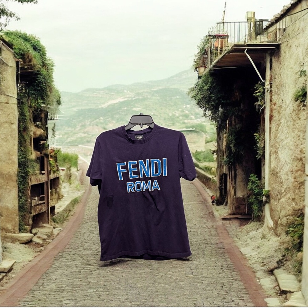 Fendi Blue Short Sleeve Tee made in Italy size large
